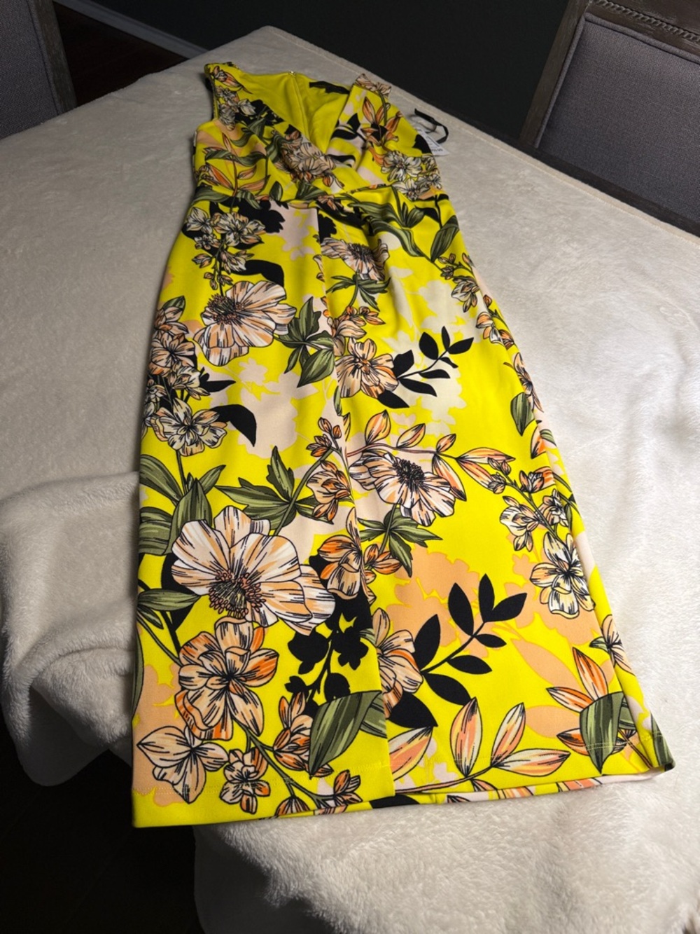 Christian Siriano Neon Yellow Floral Dress